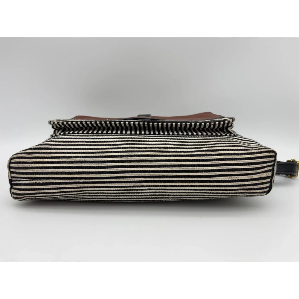 FOSSIL Striped Leather Crossbody Handbag Bag Black Brown‎ Gold Brass Prep Medium